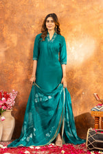 Thumbnail for Sonakshi Women's Rama Roman Silk Multi Embroidered Sequins With Hand Work Kurta Set With Dupatta - Distacart