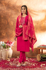 Thumbnail for Sonakshi Women's Pink Roman Silk Multi Embroidered Sequins With Hand Work Kurta Set With Dupatta - Distacart