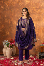 Thumbnail for Sonakshi Women's Purple Roman Silk Multi Embroidered Sequins With Hand Work Kurta Set With Dupatta - Distacart