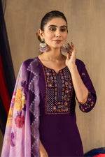 Thumbnail for Sonakshi Women's Purple Roman Silk Multi Embroidered Sequins With Hand Work Kurta Set With Dupatta - Distacart