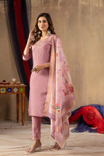 Thumbnail for Sonakshi Women's Onion Pink Shimmer Gold Silk Multi Embroidered Sequins With Hand Work Kurta Set With Dupatta - Distacart