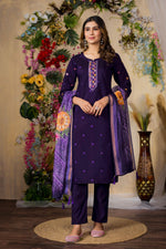Thumbnail for Sonakshi Women's Purple Roman Silk Multi Embroidered Sequins With Hand Work Kurta Set With Dupatta - Distacart