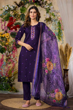 Thumbnail for Sonakshi Women's Purple Roman Silk Multi Embroidered Sequins With Hand Work Kurta Set With Dupatta - Distacart
