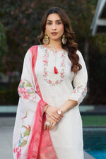 Thumbnail for Sonakshi Women's White Viscose Silk Multi Embroidered Thread With Hand Work Kurta Set With Dupatta