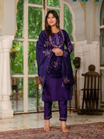 Thumbnail for Sonakshi Women's Purple Marina Silk Multi Thread Embroidered With Hand Work Kurta Set With Dupatta - Distacart