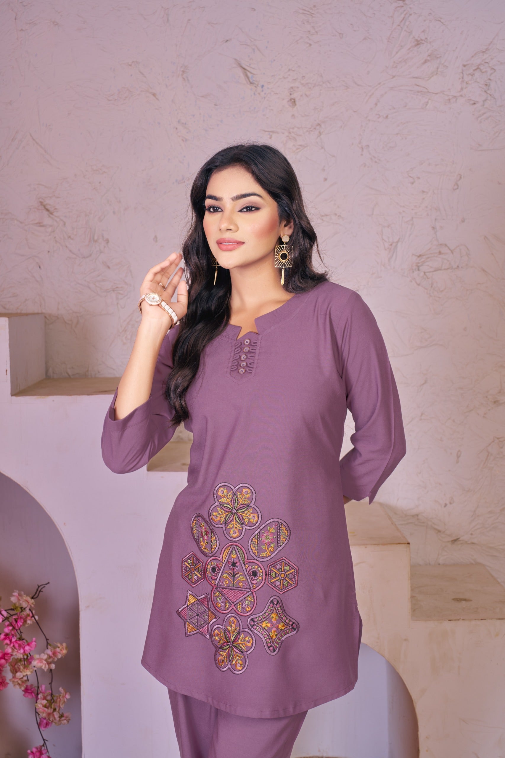 Sonakshi Women's Purple Rayon Embroidered Straight Top & Bottom Set - Distacart