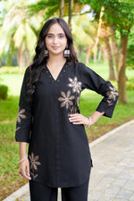 Thumbnail for Sonakshi Women's Black Rayon Embroidered Straight Top & Bottom Set - Distacart