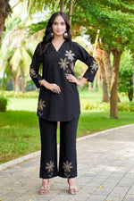 Thumbnail for Sonakshi Women's Black Rayon Embroidered Straight Top & Bottom Set - Distacart