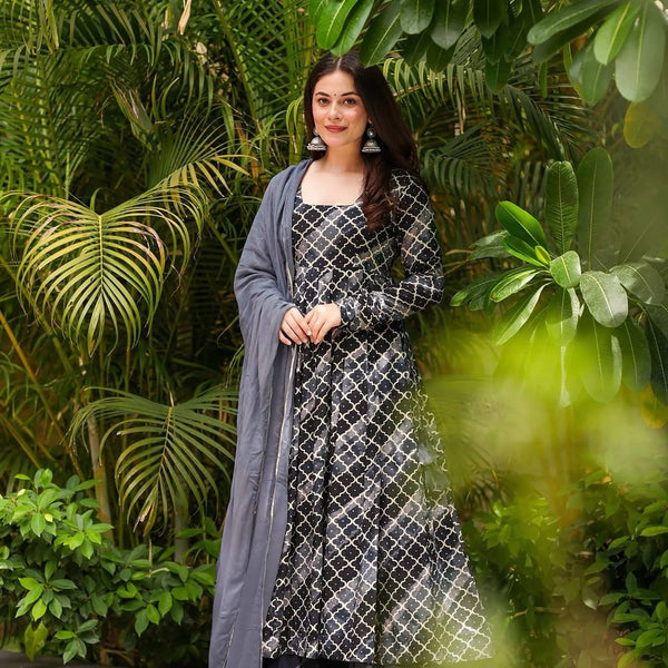 Sonakshi Women's Black Masleen With Heavy Digital Printed Anarkali Gown Set With Dupatta - Distacart