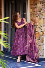 Thumbnail for Sonakshi Women's Purple Masleen With Heavy Digital Printed Anarkali Gown Set With Dupatta - Distacart