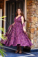 Thumbnail for Sonakshi Women's Purple Masleen With Heavy Digital Printed Anarkali Gown Set With Dupatta - Distacart