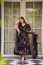 Thumbnail for Sonakshi Women's Black Masleen With Heavy Digital Printed Anarkali Gown Set With Dupatta - Distacart