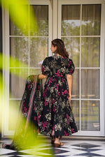 Thumbnail for Sonakshi Women's Black Masleen With Heavy Digital Printed Anarkali Gown Set With Dupatta - Distacart