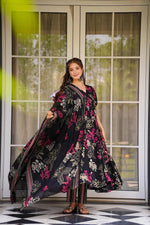 Thumbnail for Sonakshi Women's Black Masleen With Heavy Digital Printed Anarkali Gown Set With Dupatta - Distacart