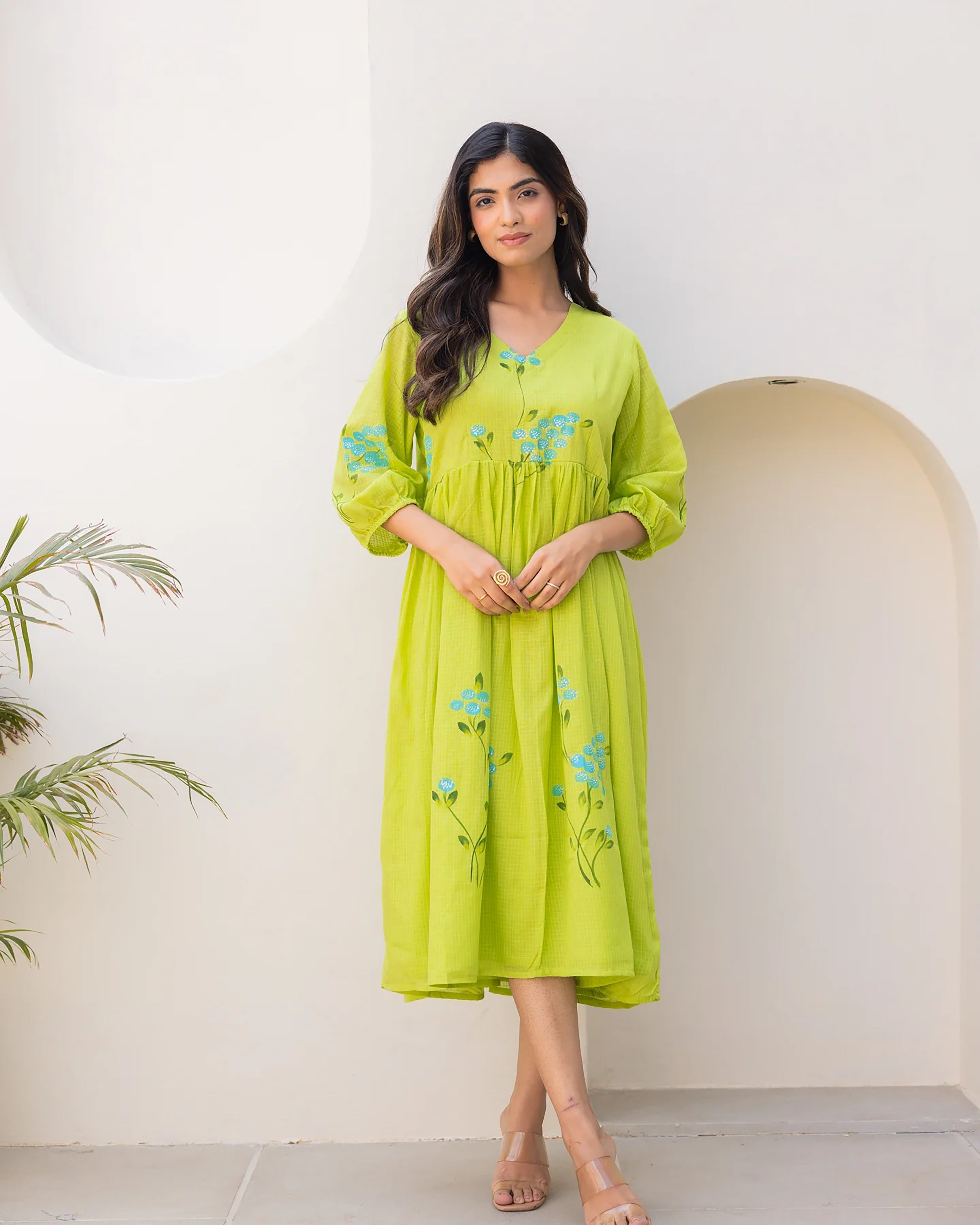 Sonakshi Women's Parrot Kota Checks With Heavy Digital Printed Anarkali Gown Set - Distacart