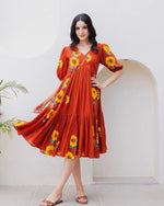 Thumbnail for Sonakshi Women's Rust Kota Checks With Heavy Digital Printed Anarkali Gown Set - Distacart