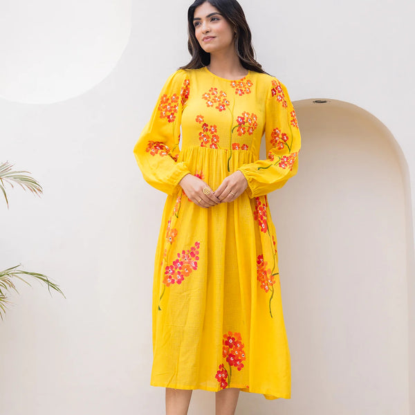 Sonakshi Women's Yellow Kota Checks With Heavy Digital Printed Anarkali Gown Set - Distacart