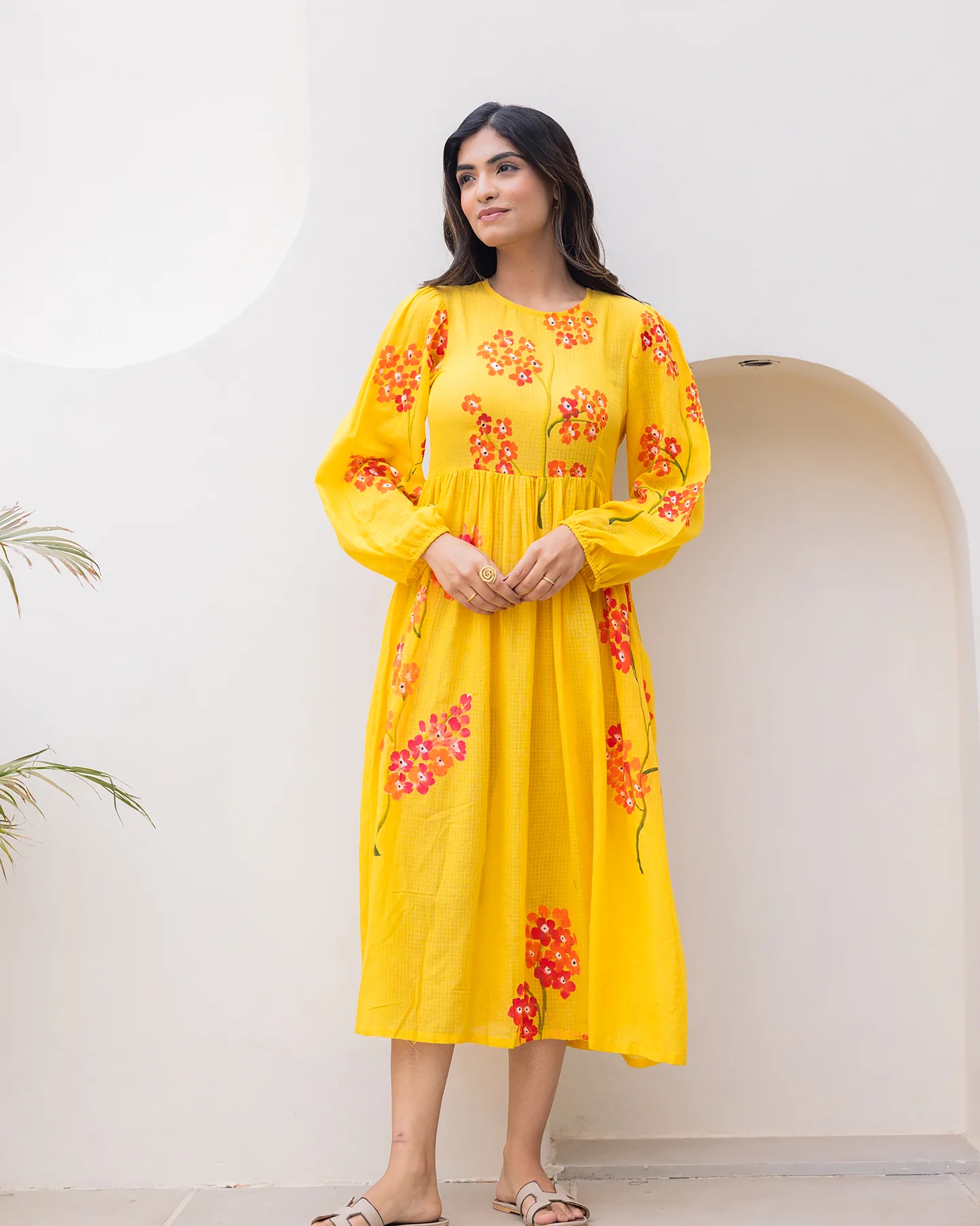 Sonakshi Women's Yellow Kota Checks With Heavy Digital Printed Anarkali Gown Set - Distacart