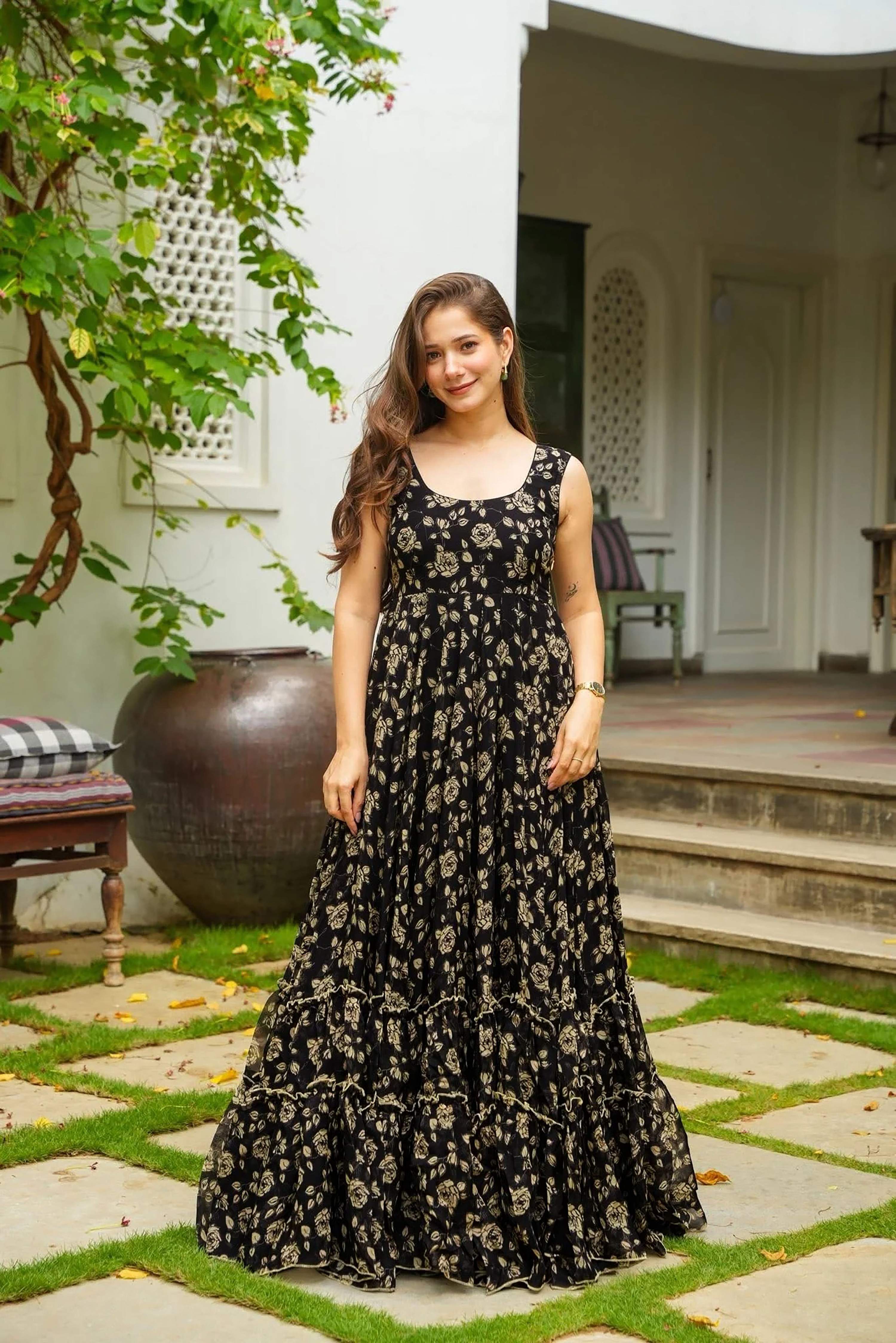 Sonakshi Women's Black Heavy Georgette With Heavy Digital Printed Anarkali Gown Set - Distacart