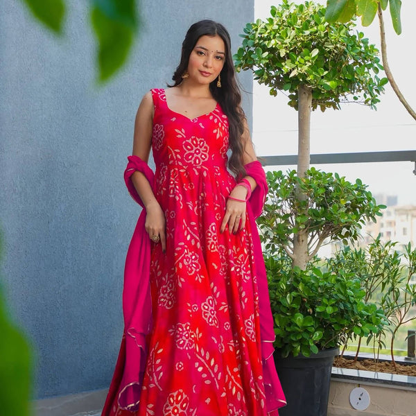 Sonakshi Women's Pink Heavy Rayon With Heavy Digital Printed Anarkali Gown Set With Dupatta - Distacart