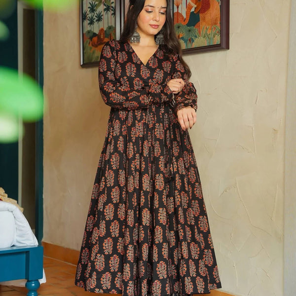 Sonakshi Women's Black Heavy Rayon With Heavy Digital Printed Anarkali Gown Set - Distacart