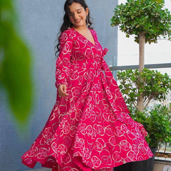 Sonakshi Women's Pink Heavy Rayon With Heavy Digital Printed Anarkali Gown Set - Distacart