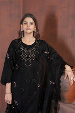 Thumbnail for Sonakshi Women's Black Heavy Viscose Roman Boring Embroidered with Sequins & Heavy Hand work Kurta Set with Dupatta - Distacart