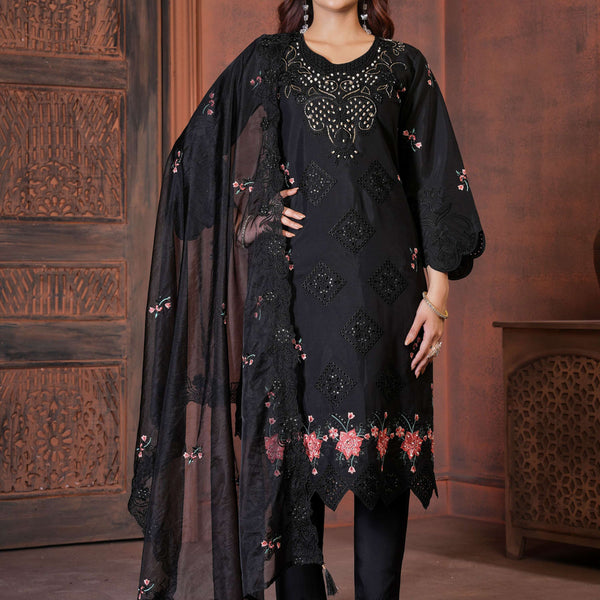 Sonakshi Women's Black Heavy Viscose Roman Boring Embroidered with Sequins & Heavy Hand work Kurta Set with Dupatta - Distacart