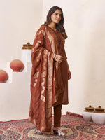 Thumbnail for Sonakshi Women's Coffee Roman Silk Multi Embroidered Sequins With Hand Work Kurta Set with Dupatta - Distacart