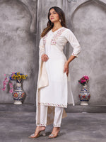 Thumbnail for Sonakshi Women's White Roman Silk Multi Embroidered Sequins With Hand Work Kurta Set with Dupatta - Distacart