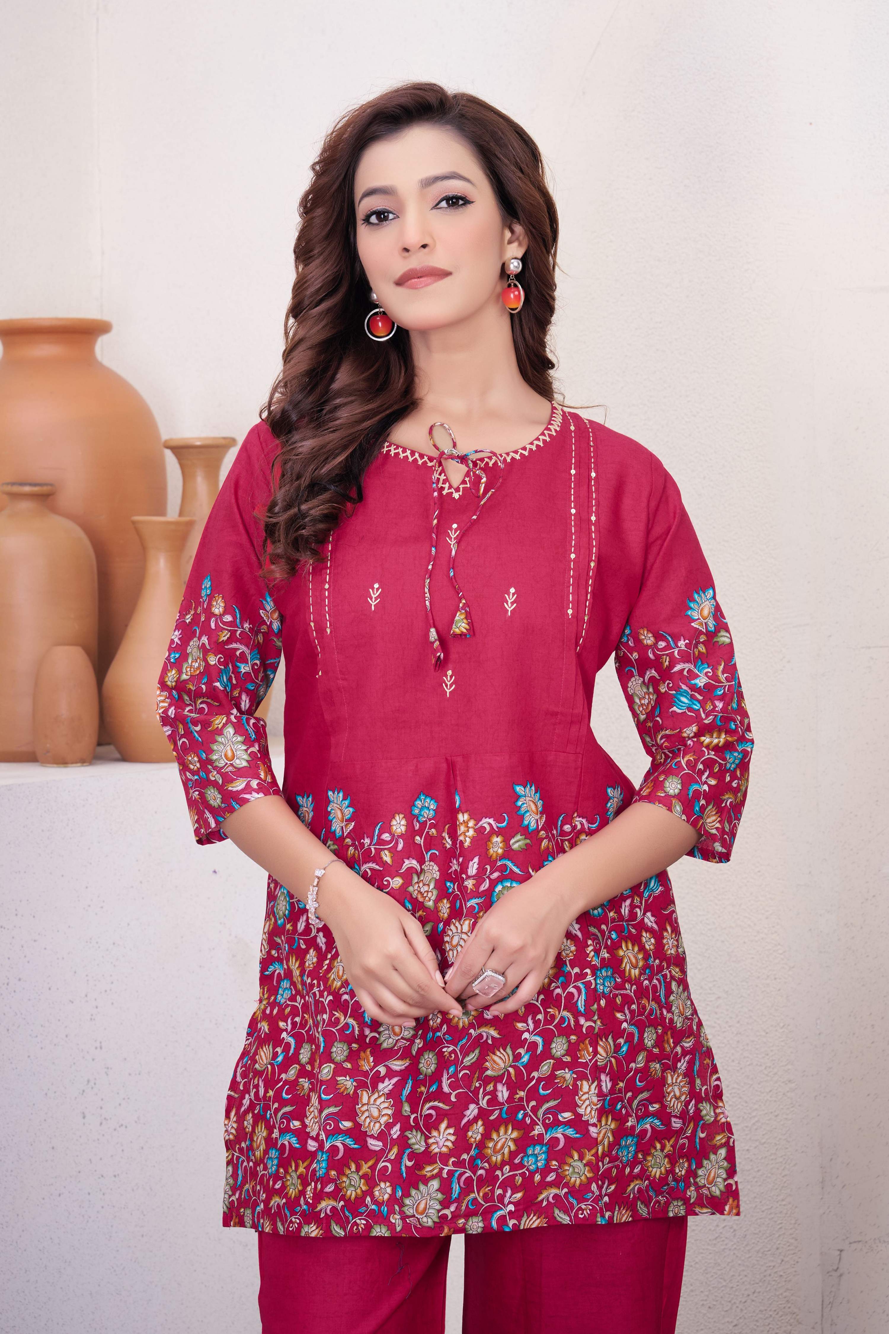 Sonakshi Women's Pink Cotton Printed Straight Top & Bottom Set - Distacart