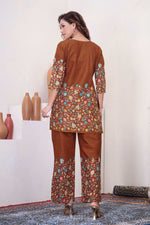 Thumbnail for Sonakshi Women's Brown Cotton Printed Straight Top & Bottom Set - Distacart
