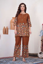 Thumbnail for Sonakshi Women's Brown Cotton Printed Straight Top & Bottom Set - Distacart