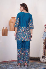 Thumbnail for Sonakshi Women's Teal Cotton Printed Straight Top & Bottom Set - Distacart