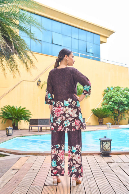 Sonakshi Women's Coffee Cotton Printed Straight Top & Bottom Set - Distacart