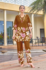 Thumbnail for Sonakshi Women's Mustard Cotton Printed Straight Top & Bottom Set - Distacart