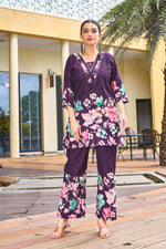 Thumbnail for Sonakshi Women's Wine Cotton Printed Straight Top & Bottom Set - Distacart