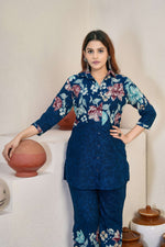 Thumbnail for Sonakshi Women's Teal Cotton Printed Straight Top & Bottom Set - Distacart
