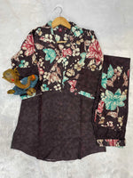 Thumbnail for Sonakshi Women's Coffee Cotton Printed Straight Top & Bottom Set - Distacart