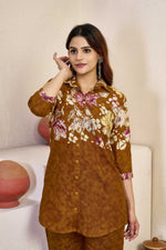 Thumbnail for Sonakshi Women's Mustard Cotton Printed Straight Top & Bottom Set - Distacart