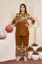Thumbnail for Sonakshi Women's Mustard Cotton Printed Straight Top & Bottom Set - Distacart