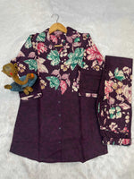 Thumbnail for Sonakshi Women's Wine Cotton Printed Straight Top & Bottom Set - Distacart