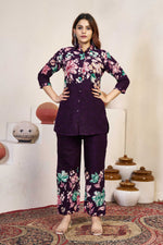 Thumbnail for Sonakshi Women's Wine Cotton Printed Straight Top & Bottom Set - Distacart