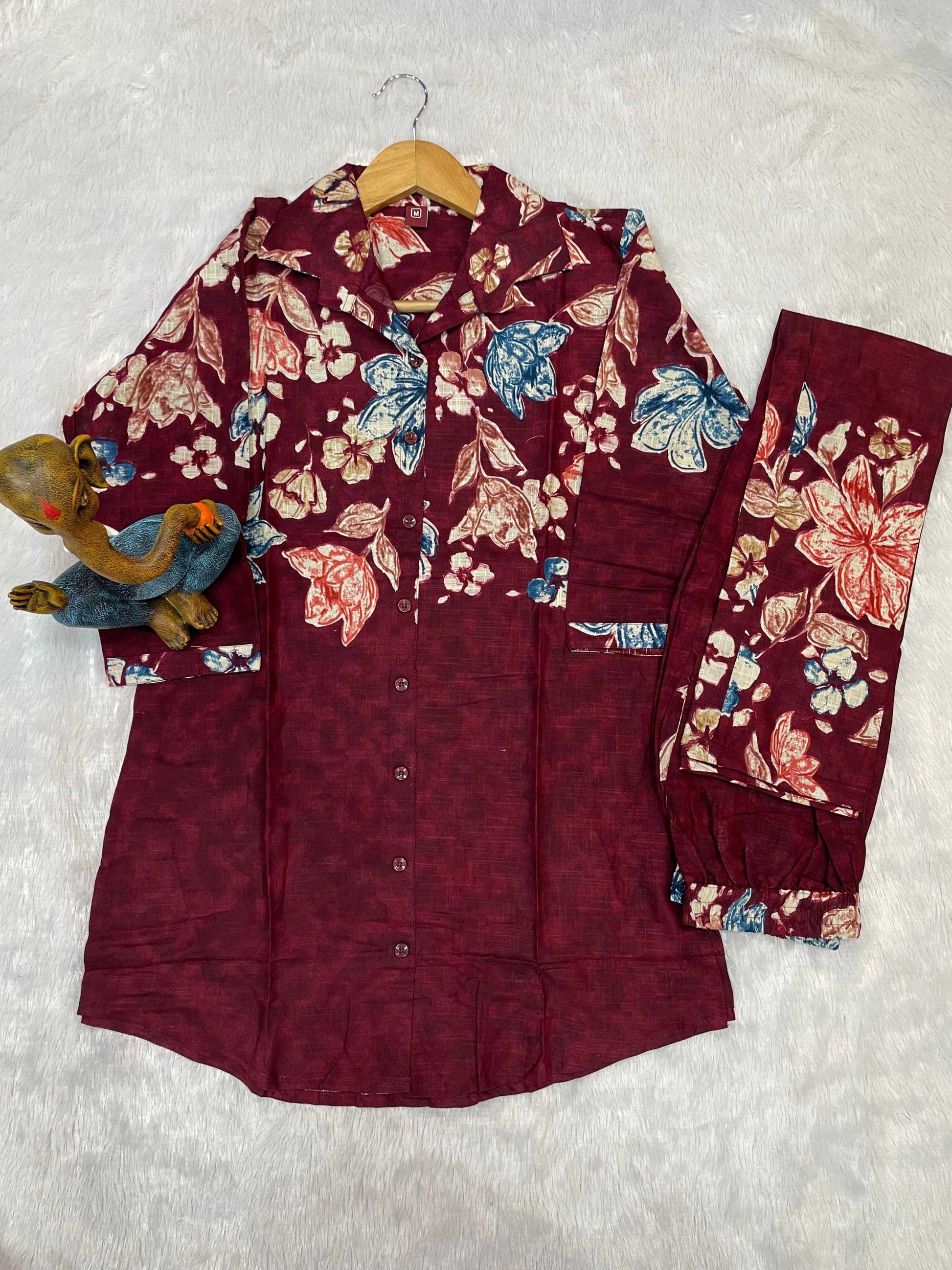 Sonakshi Women's Maroon Cotton Printed Straight Top & Bottom Set - Distacart