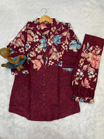 Thumbnail for Sonakshi Women's Maroon Cotton Printed Straight Top & Bottom Set - Distacart
