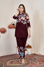 Thumbnail for Sonakshi Women's Maroon Cotton Printed Straight Top & Bottom Set - Distacart