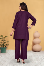 Thumbnail for Sonakshi Women's Wine Viscose Rayon Embroidered Straight Top & Bottom Set - Distacart