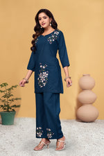 Thumbnail for Sonakshi Women's Teal Viscose Rayon Embroidered Straight Top & Bottom Set - Distacart