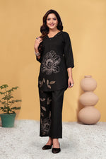 Thumbnail for Sonakshi Women's Black Viscose Rayon Embroidered Straight Top & Bottom Set - Distacart