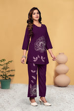 Thumbnail for Sonakshi Women's Wine Viscose Rayon Embroidered Straight Top & Bottom Set - Distacart